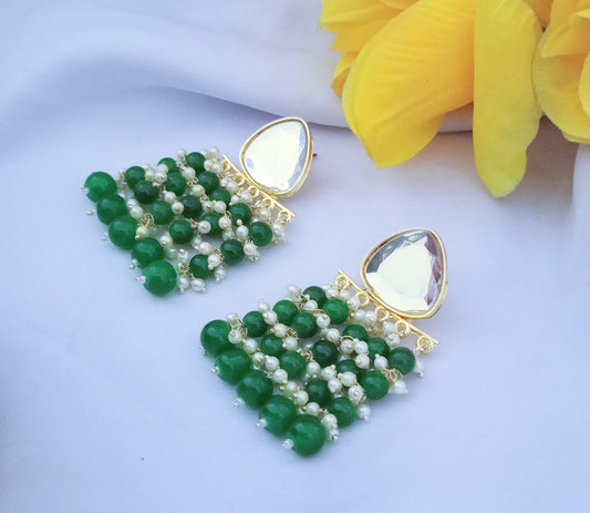 Pink Beaded Pearl Mirror Earrings for Women | Handmade Festive Statement Jewelry