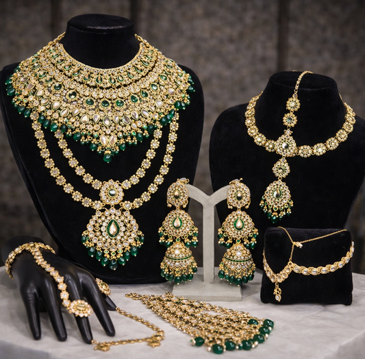 Royal Kundan Emerald Bridal Jewelry Set – Complete Wedding Collection