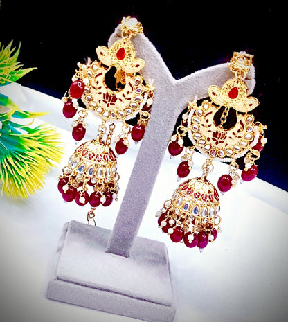 Royal Kundan Bridal Jewellery Set With Green Beads, Choker Necklace, Long Haar, Maang Tikka, Earrings, Haathphool And Ring, Traditional Wedding Festive Wear Jewellery For Women